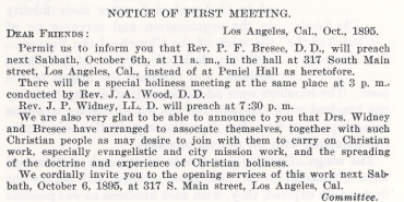 The Notice of the Opening Service of the Church of the Nazarene