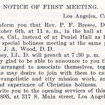 The Notice of the Opening Service of the Church of the Nazarene