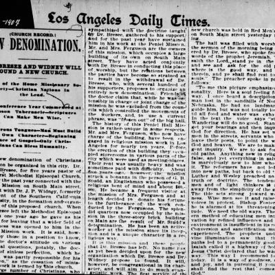 Les Articles De Presse Sur Les Premiers Cultes De L’église Du Nazaréen En 1895