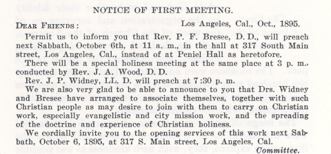 The Notice of the Opening Service of the Church of the Nazarene