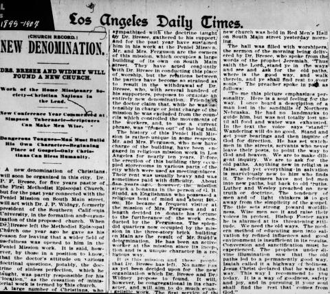 The Newspaper Reports of the First Nazarene Church Services in 1895